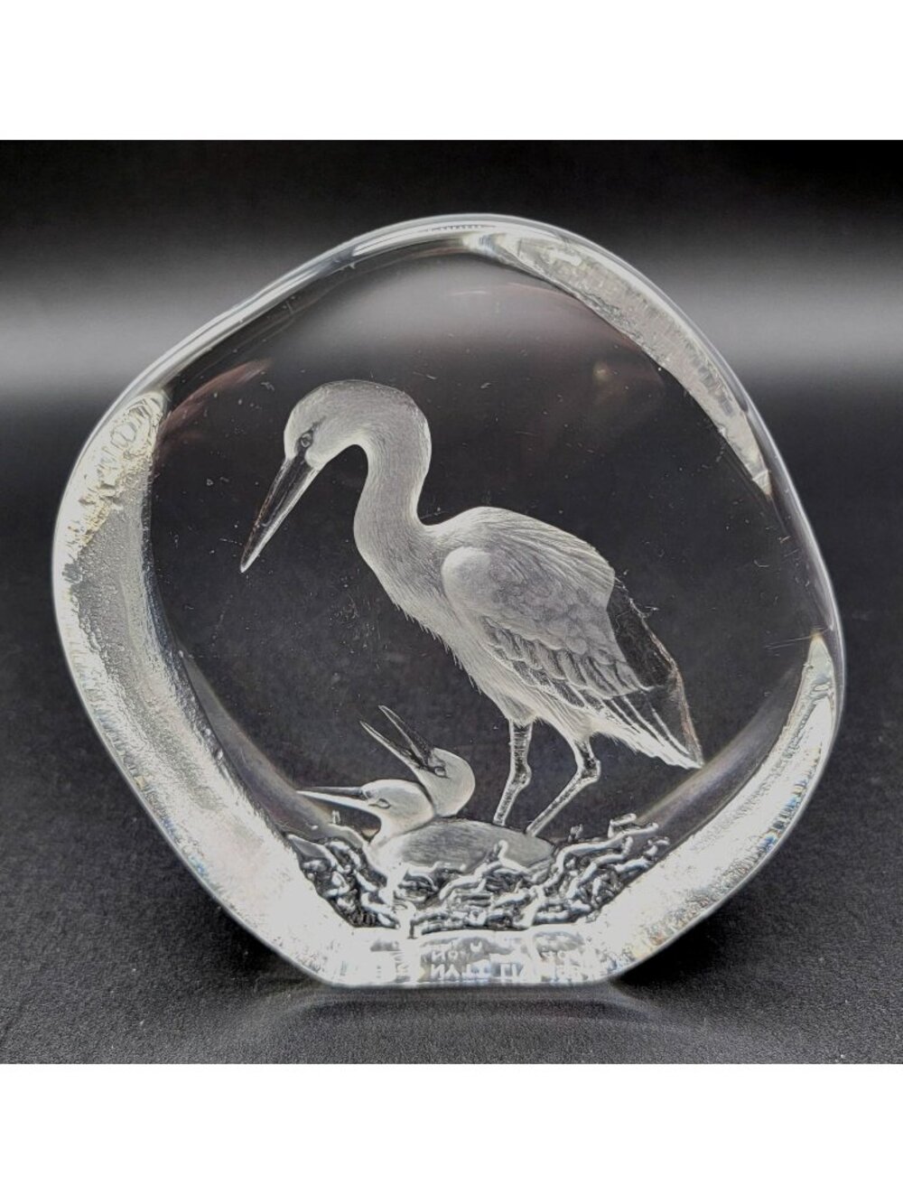 Mats Jonasson Crystal Snowy Egret & Hatchlings Paperweight Signed LE 263/400
